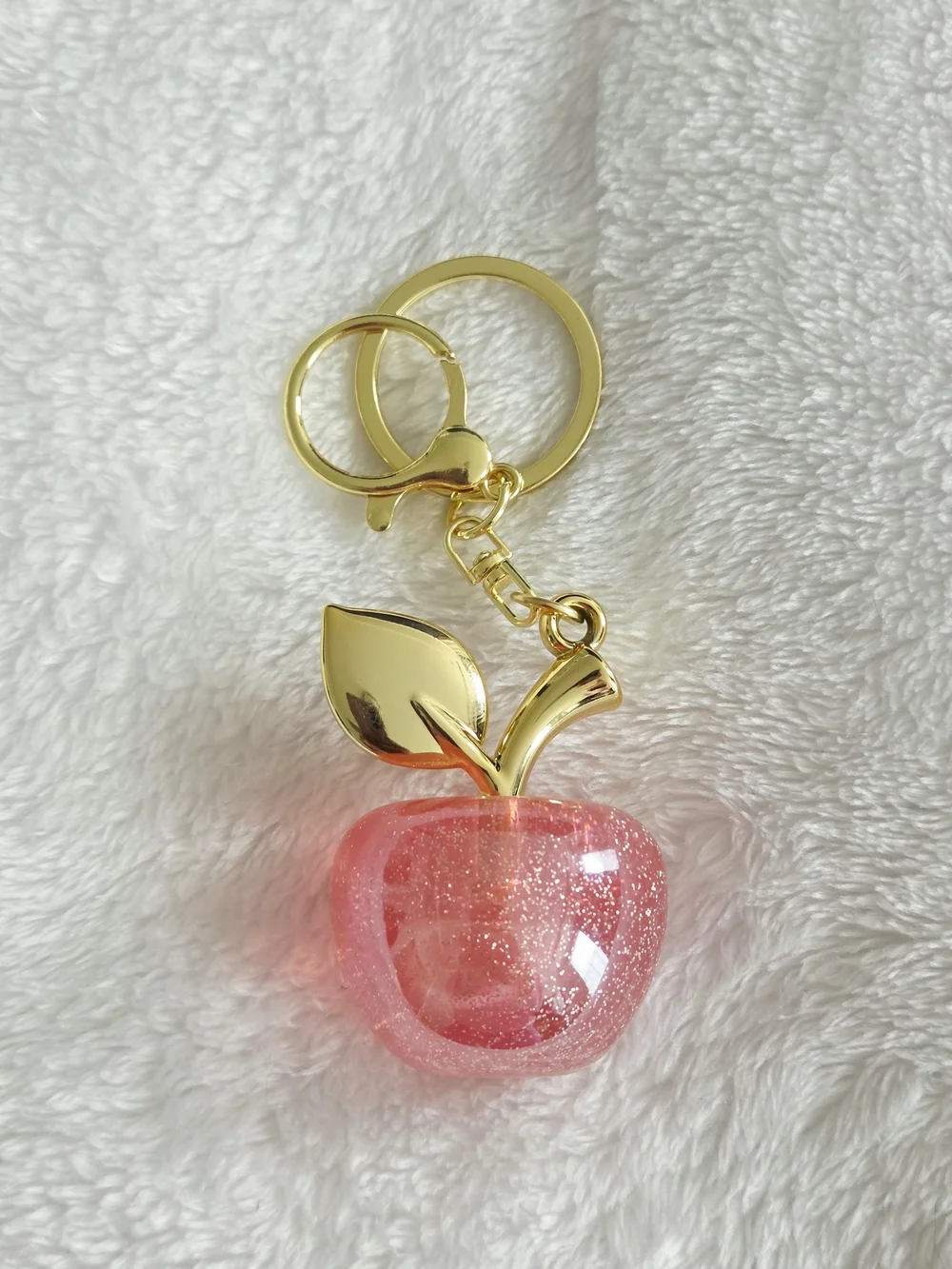 Gold & Pink Glitter Apple Keychain Charm Bag Charm